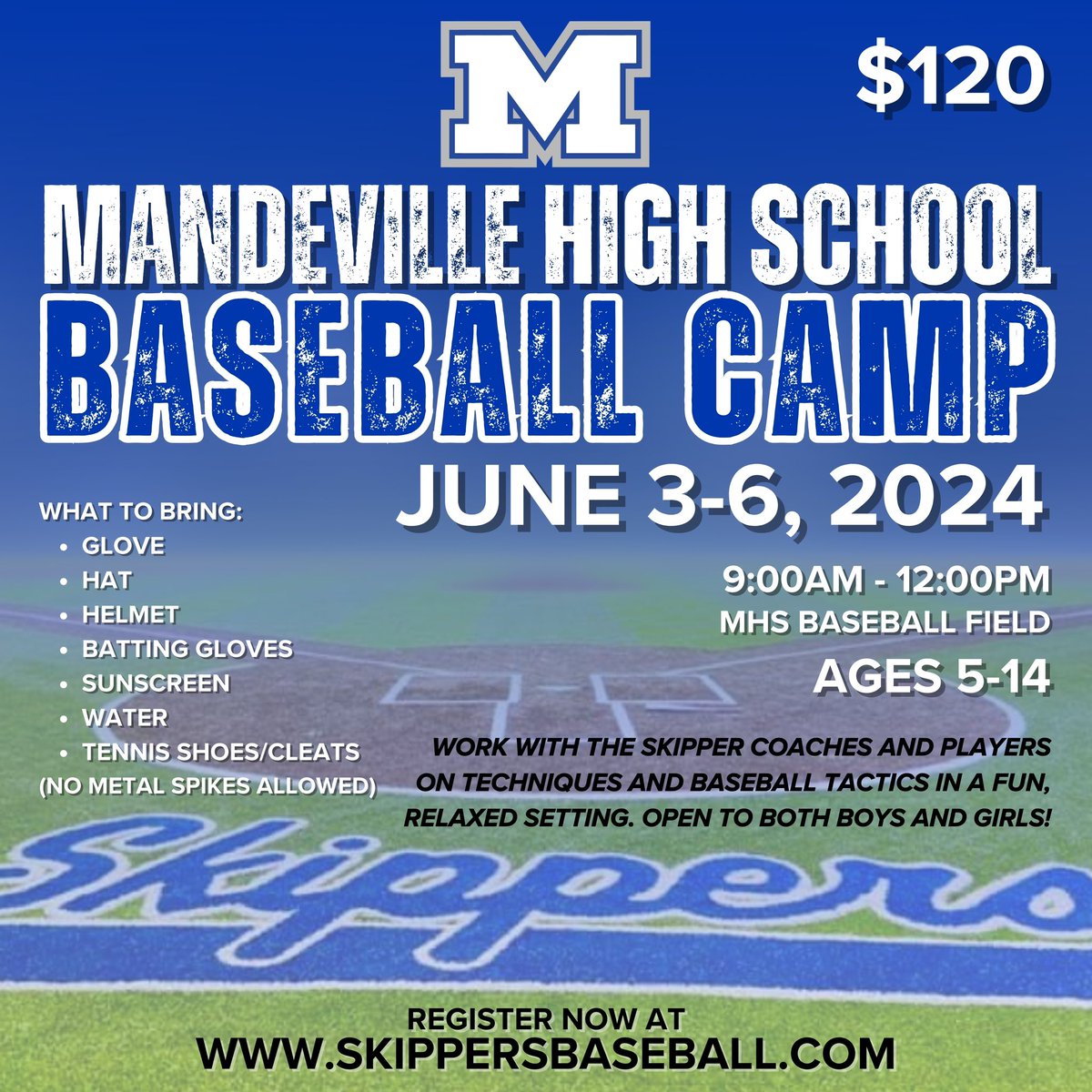 Still spots available… sign up now at skippersbaseball.com!