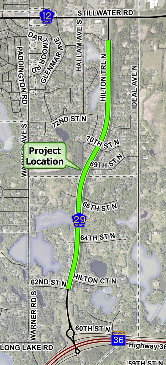 (1/2) A pavement preservation project will begin on County Highway 29 (Hilton Trail) in @MahtomediMN the week of 5/13 & conclude the week of 5/20.  Work will consist of removing & replacing 1-inch from the top of the existing pavement surface & installing new pavement markings.