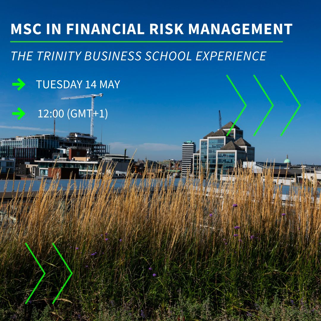 Join us online on Tuesday 14 May at 12:00 PM where our Admissions Team along with one of our MSc in Financial Risk Management students will discuss what it’s like to study at Trinity Business School. 📚 Register Here 👉 bit.ly/3WoXPdm @TrinityCollege @TrinityGlobal