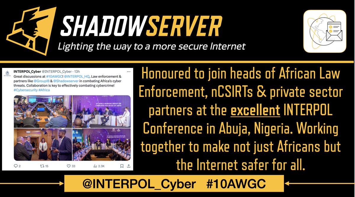 The @Interpol_Cyber 10th Africa Working Group Meeting on Cybercrime for Heads of Units (#10AWGC) is ongoing & full on in Abuja. Be in no doubt, cybercrime is taken seriously. Trust & cooperation being forged across #Africa! Honoured to contribute #cybersecurity @INTERPOL_HQ