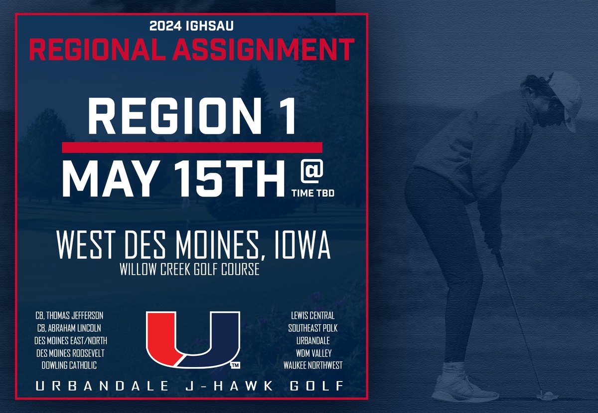 𝐏𝐎𝐒𝐓𝐒𝐄𝐀𝐒𝐎𝐍 𝐆𝐈𝐑𝐋𝐒 𝐆𝐎𝐋𝐅 𝐀𝐒𝐒𝐈𝐆𝐍𝐌𝐄𝐍𝐓

The Urbandale Girls Golf team is headed to West Des Moines to play at Willow Creek Golf Course for their state qualifying meet.

📅: Wednesday, May 15th
⏰: TBD by host
📍: Willow Creek Golf Course

#JHawkNation