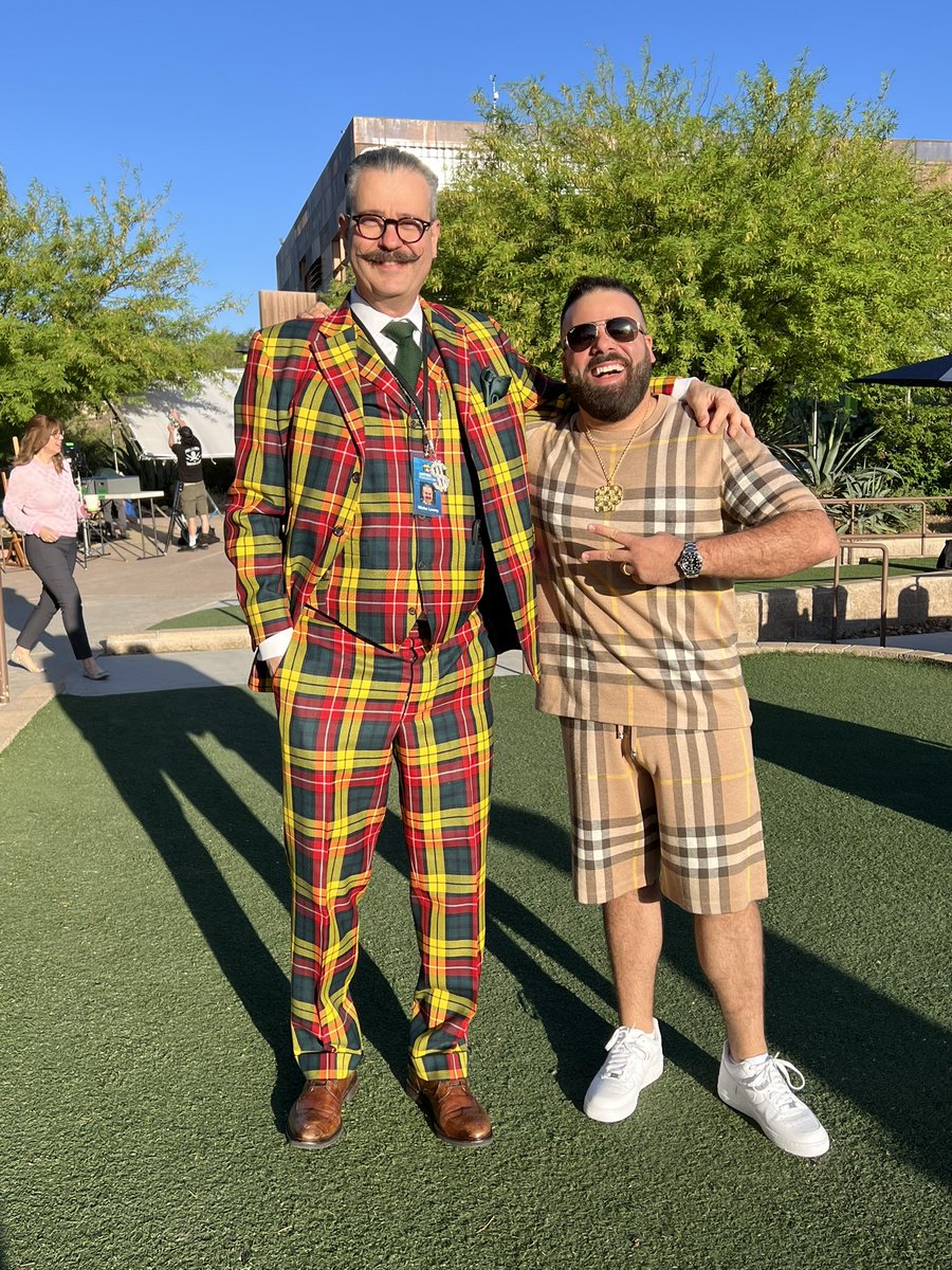 So…this happened today at @SpringsPreserve #antiquesroadshow They say imitation is the sincerest form of flattery….@RoadshowPBS @Travis_Landry #iembraceplaid #tartansuit #minime