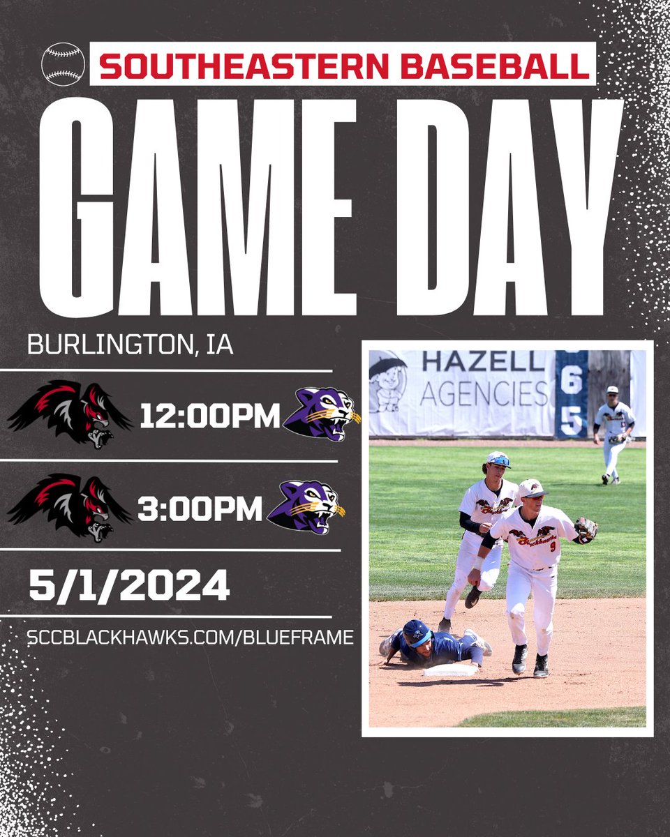 ⚾️Southeastern Baseball | Kids' Day⚾️ 📍Burlington, IA 🗓️5/1/2024 ⏰ 12:00PM | 3:00PM ⚾️ Southeastern vs. Ellsworth 📺 sccblackhawks.com/blueframe #SCCBlackhawks⚫️