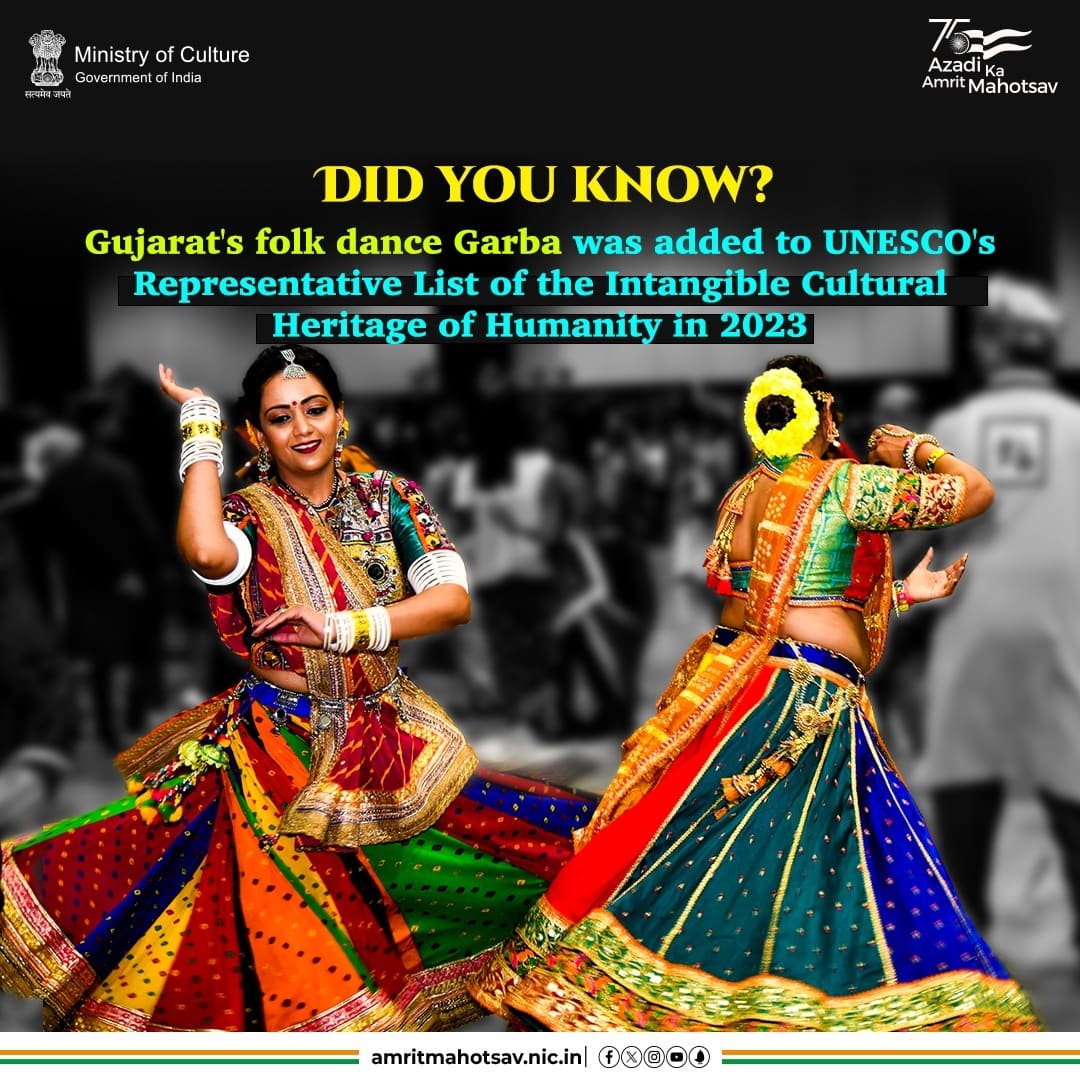 #DidYouKnow? A form of ceremonial & devotional dance, #Garba is most prominently performed all across for nine days during the festival of Navaratri. 

#AmritMahotsav #CulturalPride #CultureUnitesAll #GujaratDay #UNESCO #MainBharatHoon
@GujaratTourism