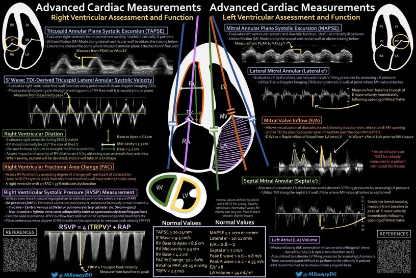 An excellent infographic breaking down quantitative measurements of #cardiac function using #POCUS. Credit: Mark Ramzy