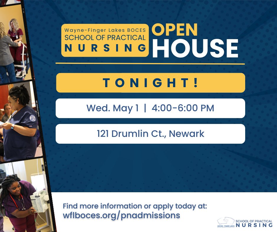 Happening TONIGHT! Our Practical Nursing Program OPEN HOUSE from 4-6PM. Don't miss out on a great opportunity to learn more...it might change your life! 👩‍⚕️👨‍⚕️ #wflboces #nursing #25unified