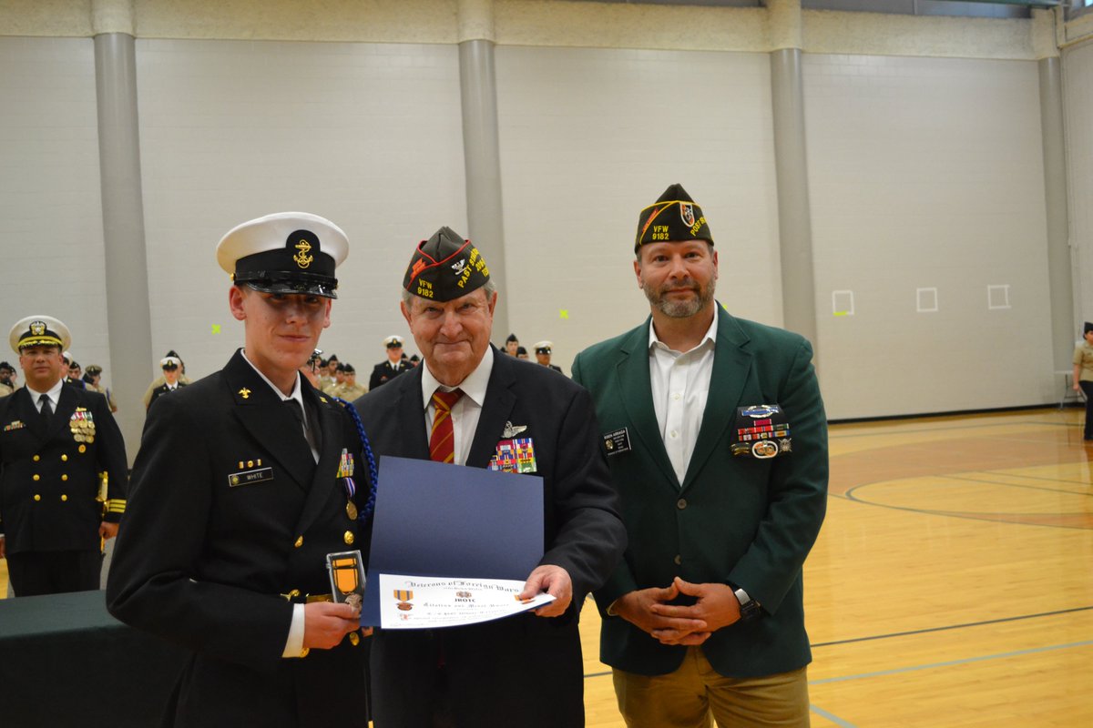 Cadets received awards from VFW Post 9182 at the 2024 NJROTC Change of Command & End-of-Year Awards Ceremony.