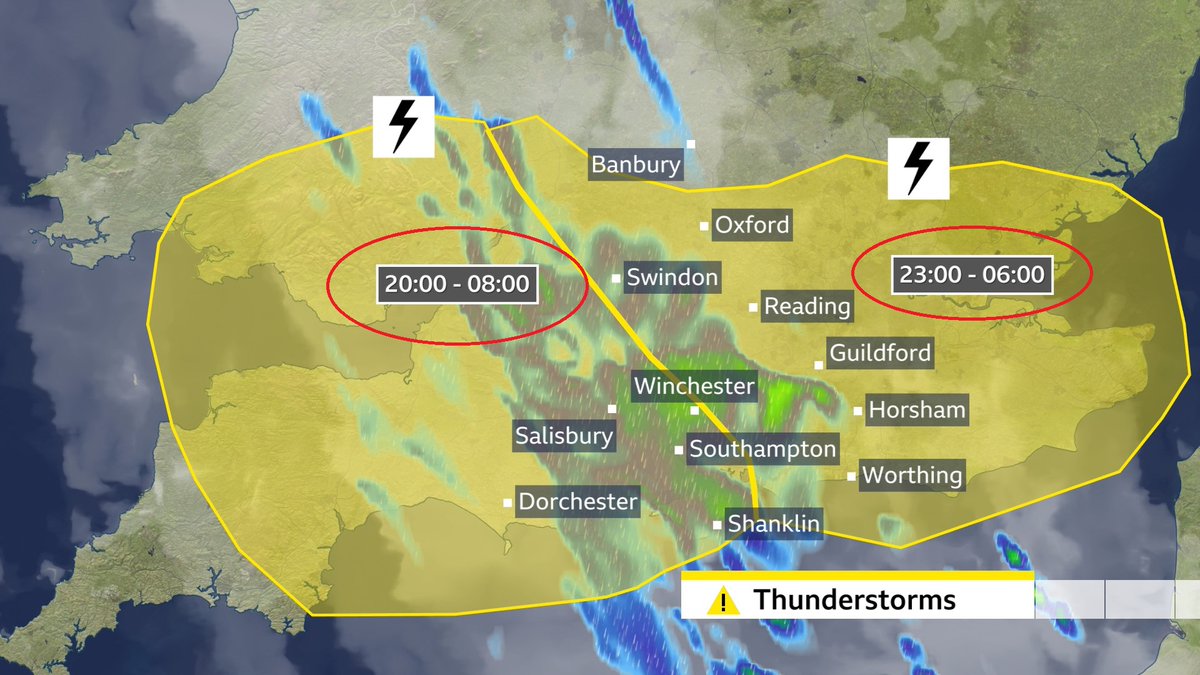 Here's the thunderstorm warning areas for tonight and tomorrow morning. Timings are different for each area.