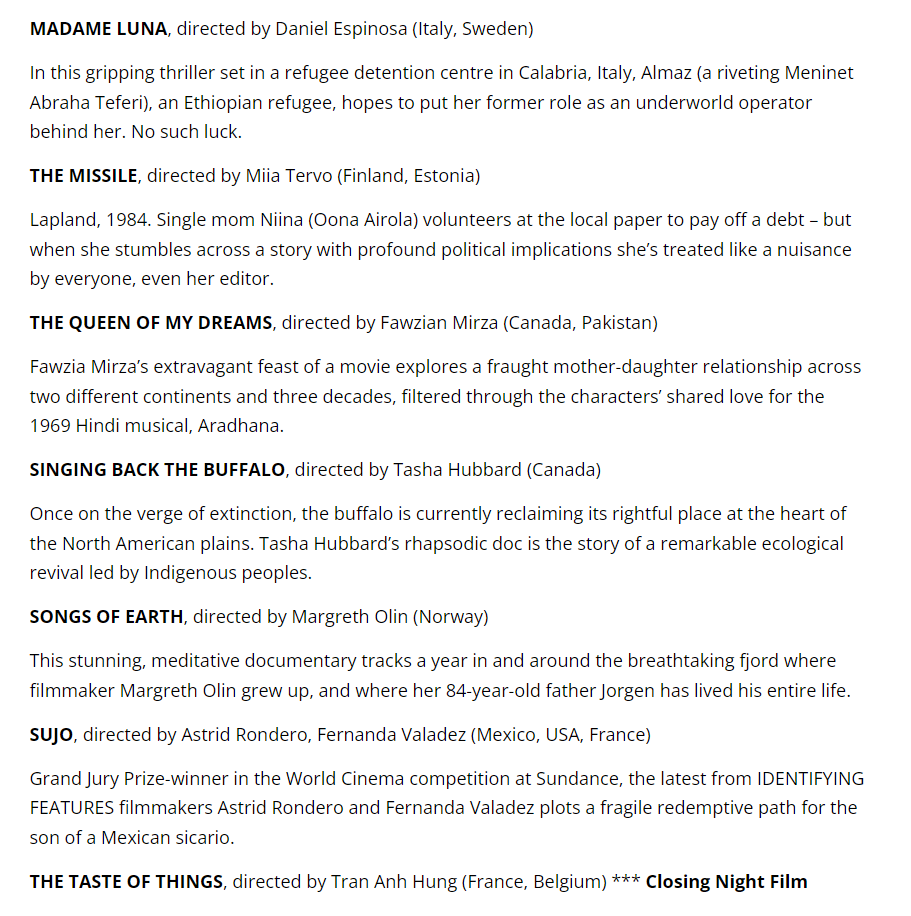 Intriguing, international-heavy lineup announced for this year's <a href="/BlueMtnFilmFest/">Blue Mountain Film + Media Festival</a>, including Agnieszka Holland's GREEN BORDER, one of the best films I saw at #TIFF23 and which still has no Canadian theatrical release on the horizon.