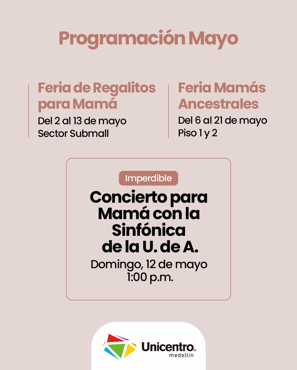 Este mes que se aproxima celebramos su capacidad para lo impensable, su fortaleza, valentía, determinación, ¡SU BERRAQUERA! prepárate mamá para vivir un mes donde todo estará pensado para reconocerte y cuidarte.📷📷
unicentromedellin.com.co/landing-madres/
#mesdelasmadres #unicentromedellín