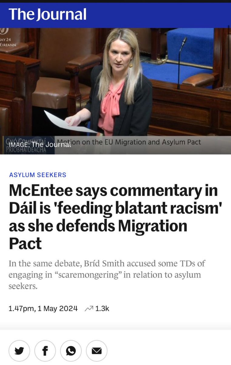 Helen McEntee accuses TD’s who voice the concerns of 80% of the Irish people of “Feeding Blatant Racism”. Also states 20% of population born outside Ireland as a good thing. How does she sleep at night? Her lack of empathy is shocking, but not as shocking as her incompetence.