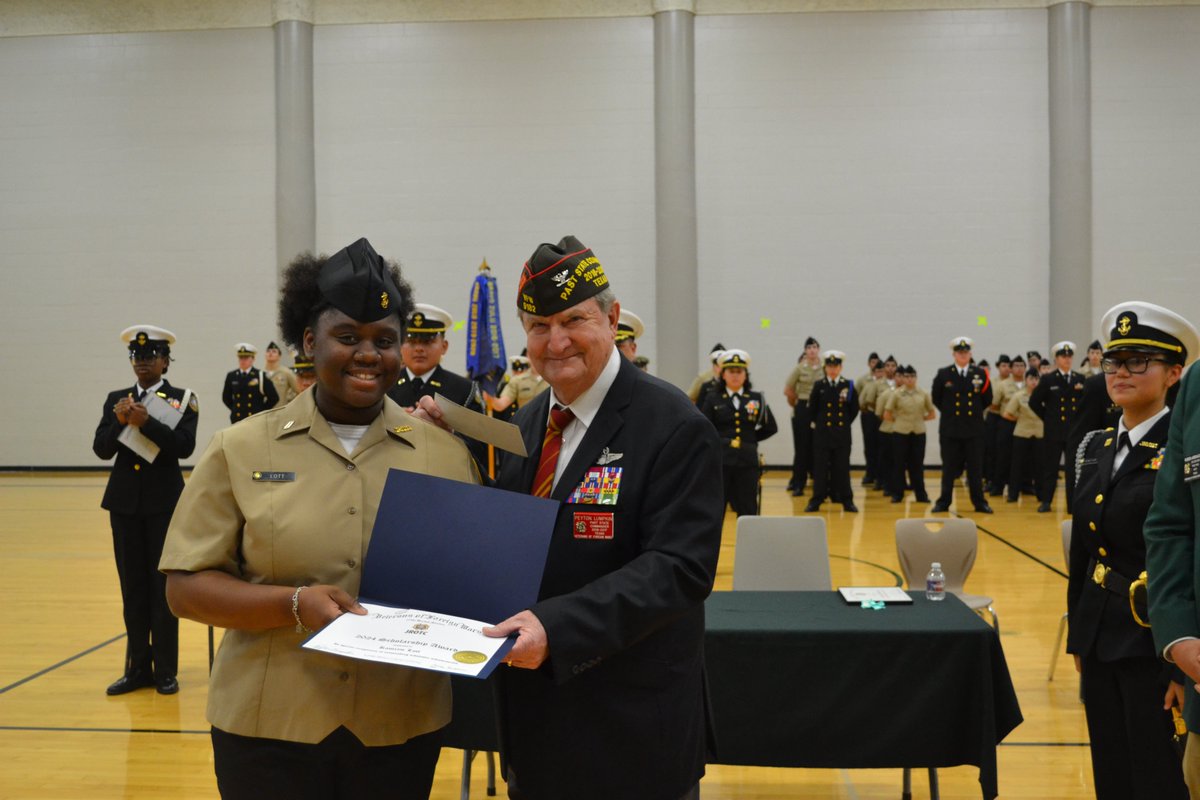 Cadets were awarded Academic Scholarship Awards from VFW Post 9182 at the 2024 NJROTC Change of Command & End-of-Year Awards Ceremony.