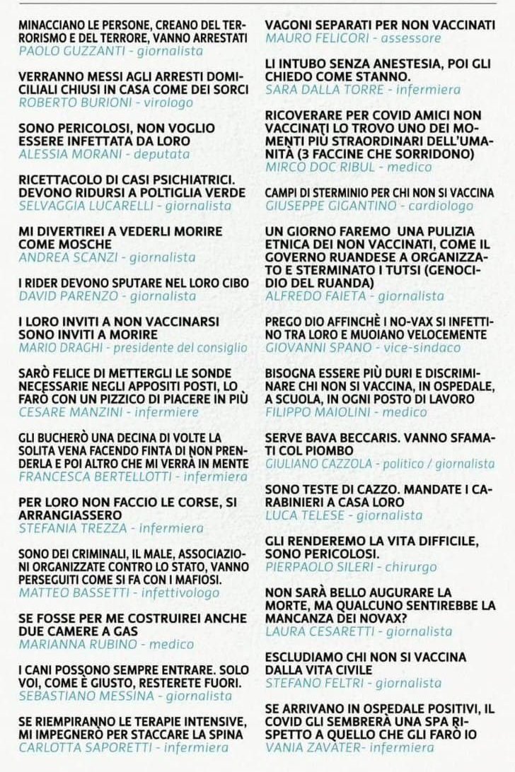 Il manifesto della razza degli anni 2000. Quello del 1938 discriminò 20 mila ebrei, questo invece milioni di persone, sulla base di assurde teorie senza fondamento scientifico. Noi non scordiamo.
FATEVI SCHIFO! 
#covid #greenpass #manifestodellarazza