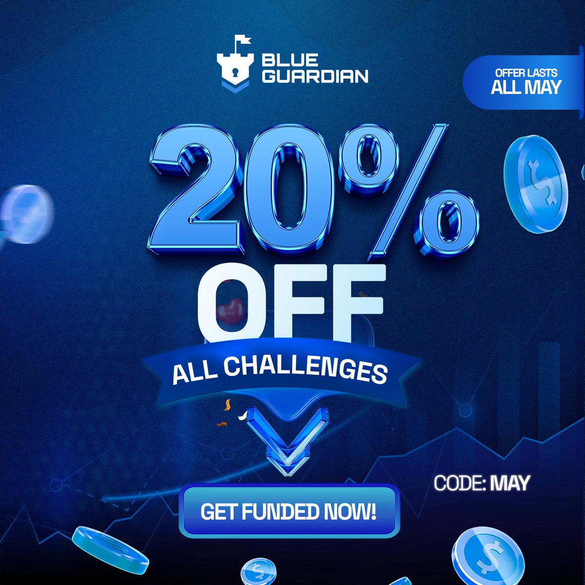 20% OFF On All Accounts For The Month Of May! Use Code: MAY Get Your Account Now dashboard.blueguardian.com/newevaluation/…