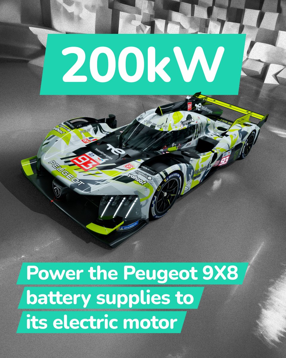 Did you know? 👀 The Peugeot 9X8 Hypercar is a hybrid prototype that draws up to 200kW ⚡️ electric power from its Saft-designed battery to slingshot out of corners!
#SustainableMotorsport #ExcelliumRacing100 #Endurance @FIAWEC @peugeotsport