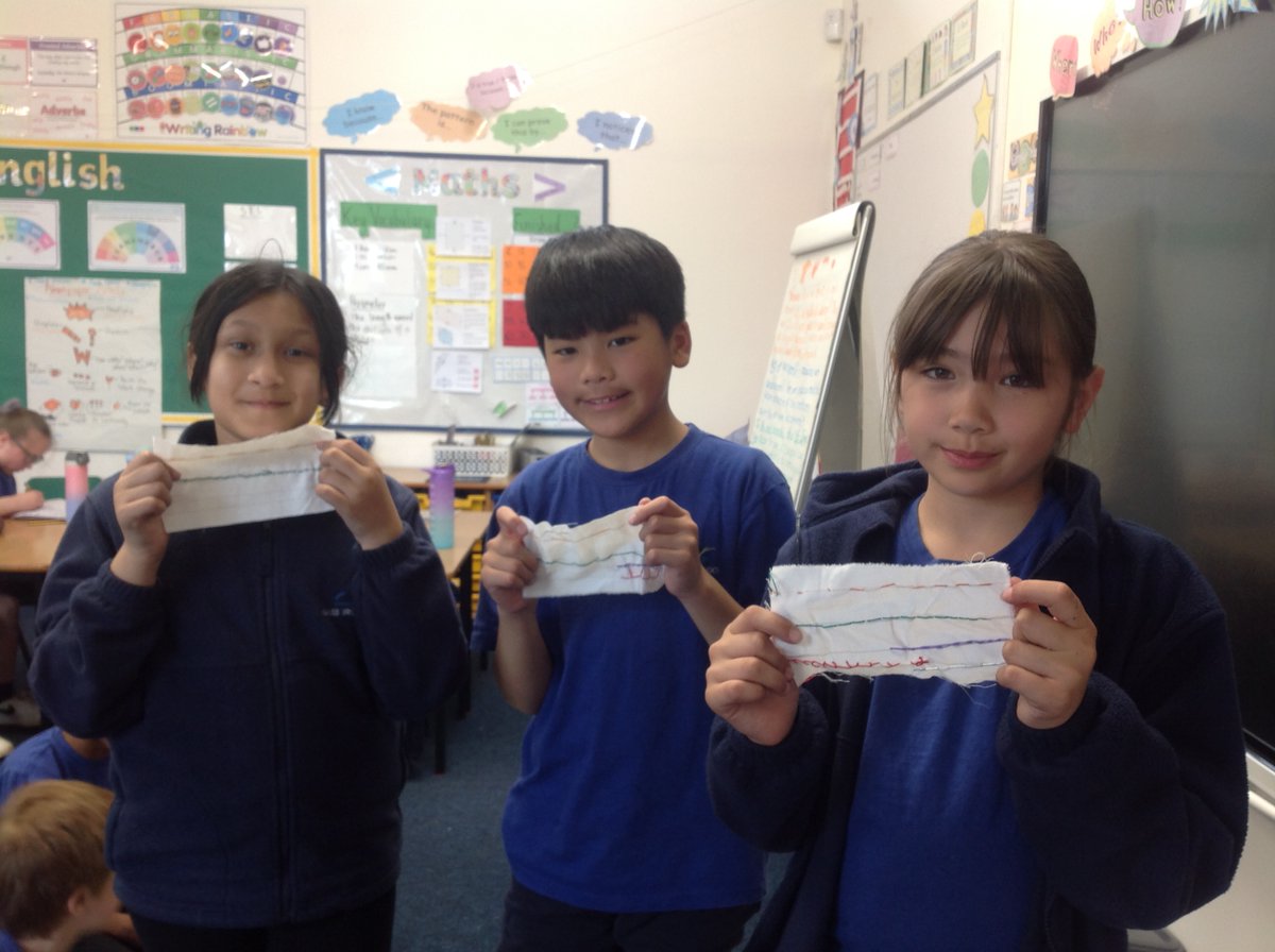 Look at our amazing sewing practise! We can't wait to make our stuff toys next week! #GBS4DT