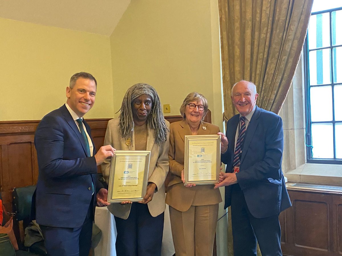A delight to present two lifetime achievement awards at today’s Archives & History APPG awards: @LolaHornsey for her contribution to black British history and cultural studies, and Anne Barrett for her archival work on women’s contributions to science. Congratulations both!
