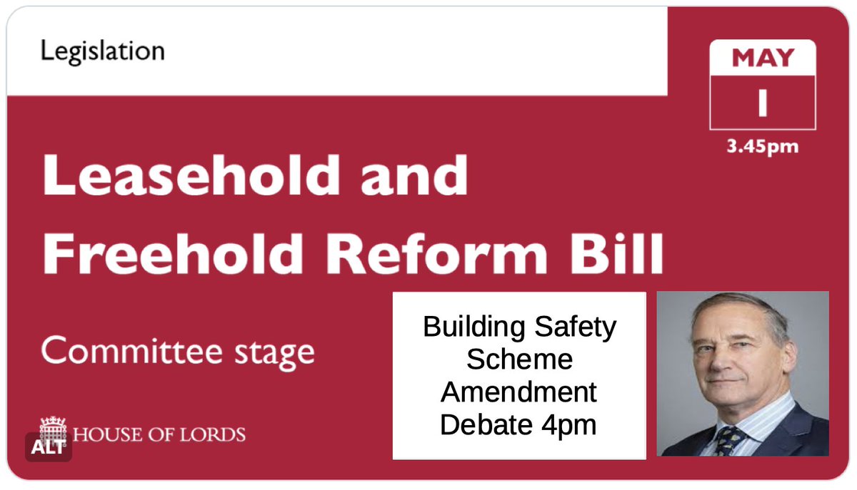 Earl of Lytton will debate two ways to protect ALL leaseholders from building safety remediation costs. ➡️ buildingsafetyscheme.org/leasehold-and-… Watch here today from 4pm : ➡️parliamentlive.tv/Event/Index/78…