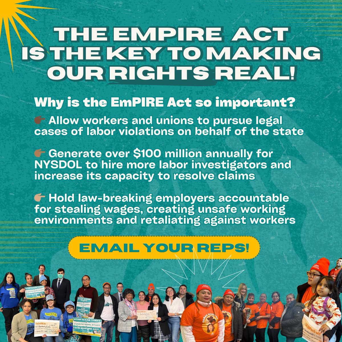 Over 2 MILLION workers in NY are robbed of $3.2B in wages & benefits annually by corporate outlaws! Our safety, dignity and economic security as workers is on the line. We cannot wait. 📧Email your reps to co-sponsor the #EmPIREAct TODAY: popdemoc.org/empire-emails