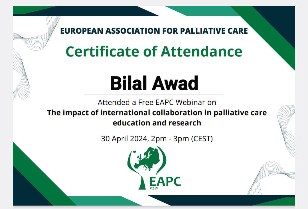 The impact of international collaboration in  Palliative Care education and research
@European Association for palliative care
#PalliativeCare
