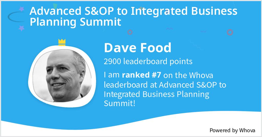 I ranked #7 on the Whova leaderboard at Advanced S&OP to Integrated Business Planning Summit! #cparityevent - via #Whova event app