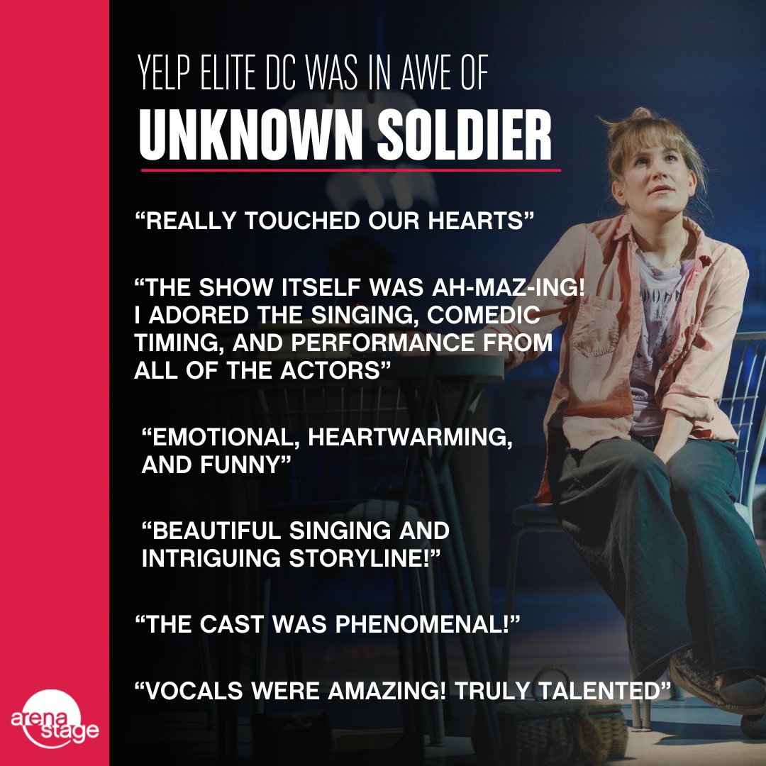 We love having the Elite influencers from @yelpdc visit us! 🎈 And we love what they had to say about UNKNOWN SOLDIER 💖 This new musical must close May 5! 🎫: arenastage.org/soldier