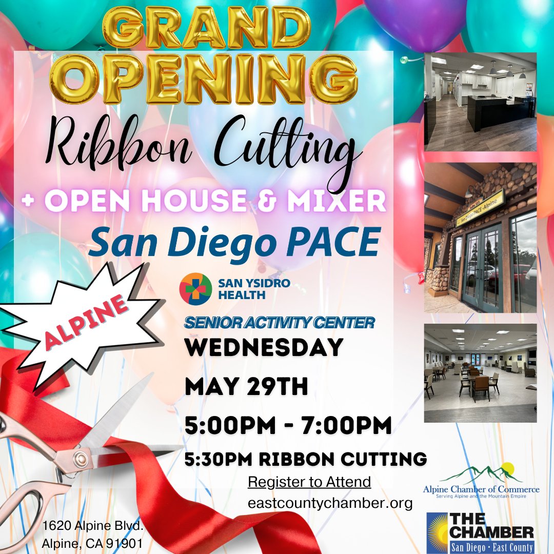 May is #OlderAmericansMonth and we're recognizing and celebrating the #SanYsidroHealth and #SanDiegoPACE new #Alpine #SeniorActivityCenter with a #RibbonCutting. Join us: business.eastcountychamber.org/events/details…