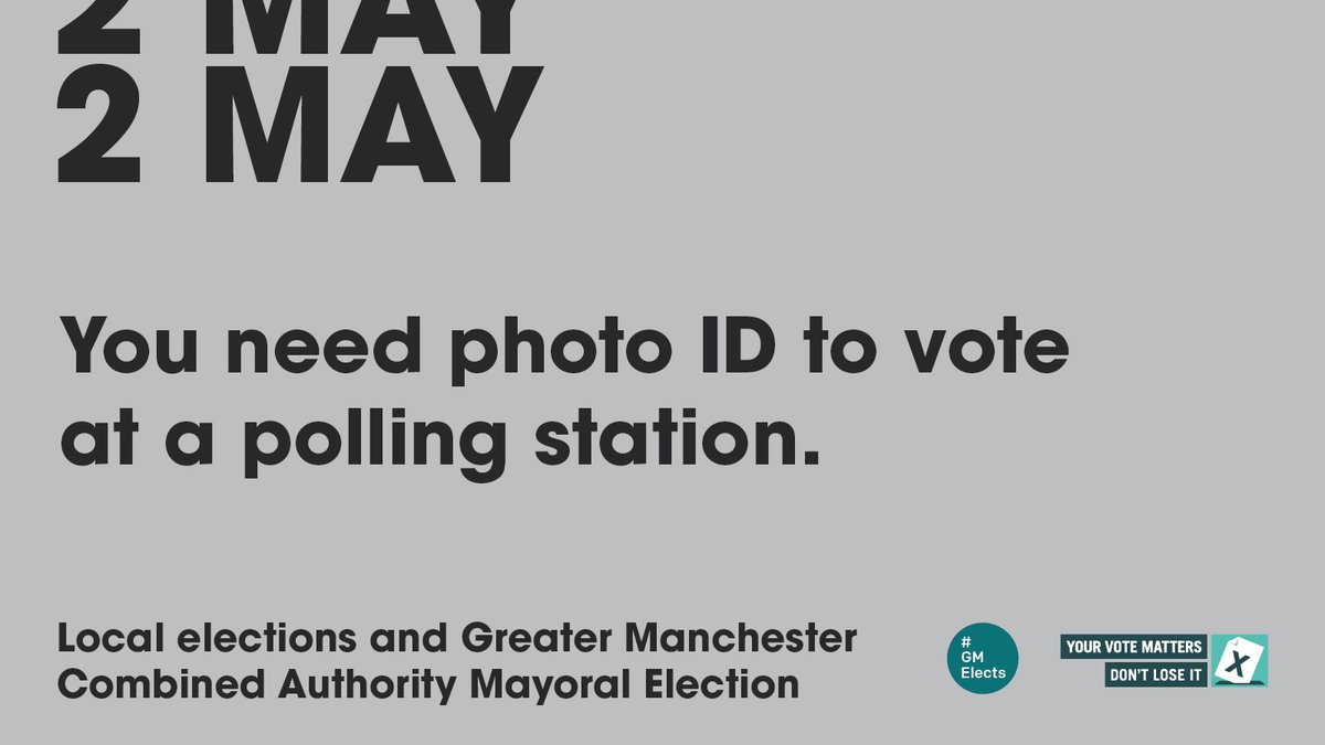 Tomorrow is polling day for the Local and GM Mayoral elections. Polling stations open at 7am and close at 10pm. Electors will need photo ID to vote at a polling station, including passports and Voter Authority Certificates. Find a full list here: orlo.uk/voter_ID_AjElp