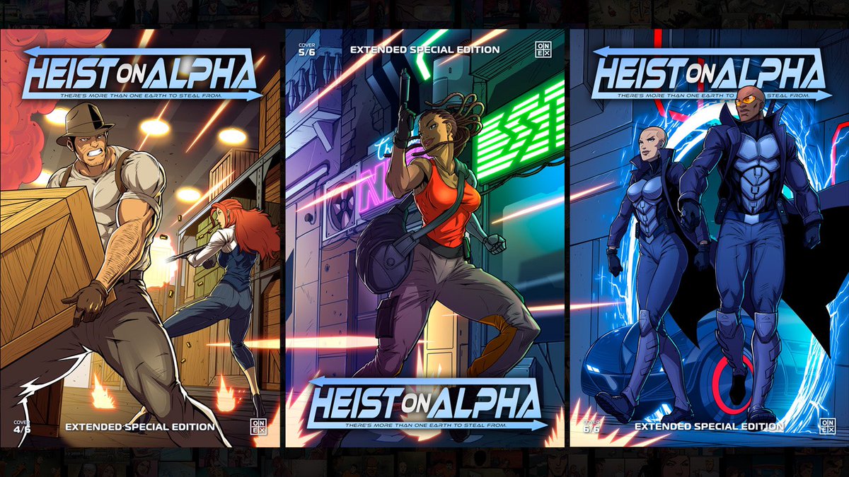 The Heist On Alpha Extended Special Edition graphic novel is loaded with extras and coming soon to @book_io 

@Art_Of_One has created six covers that interconnect. Here’s 4, 5 and 6…