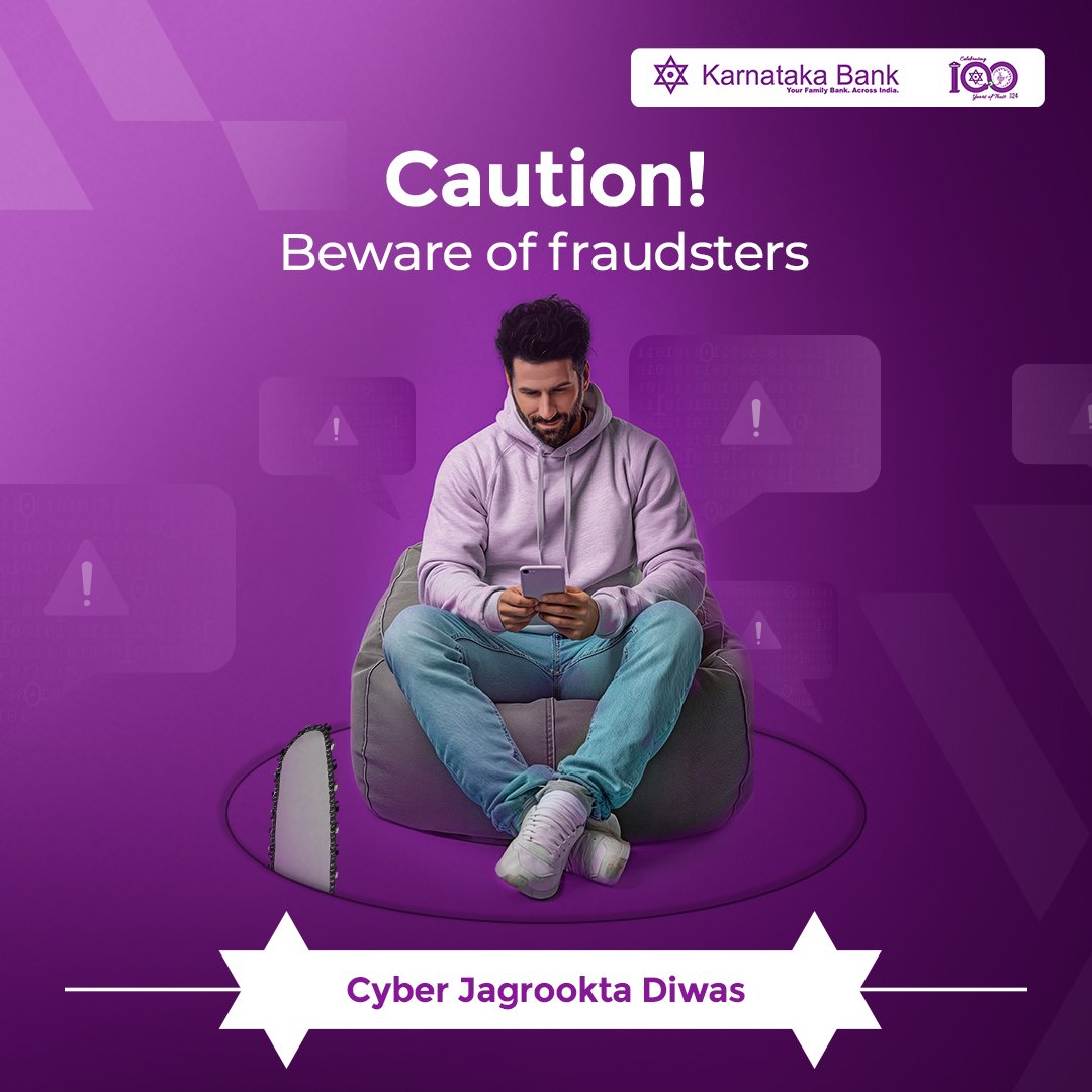 Any suspicious messages that have a threat or an exciting offer and ask you to click on any link or visit any page, can be scams.

Be cautious with such messages.

#karnatakabank #cyberjagrooktadiwas #besafe #fraudalert #fraudawareness #bankingfraud #banking #easybanking