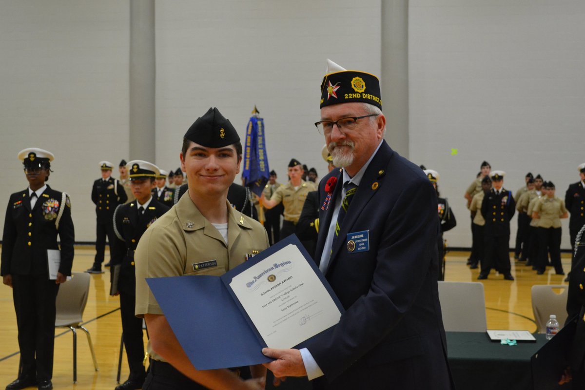 Cadet Patterson (MCHS) received an Academic Scholarship award from American Legion Post 164 and will be attending Houston Community College.