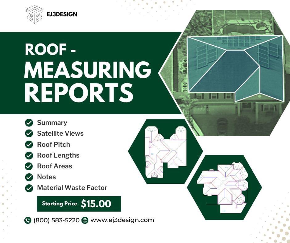 ej3design.com 
#roofmeasurements #ej3design #roofingcontractor #roofing #rooftop
Ej3Design LLC - Roof Measurements