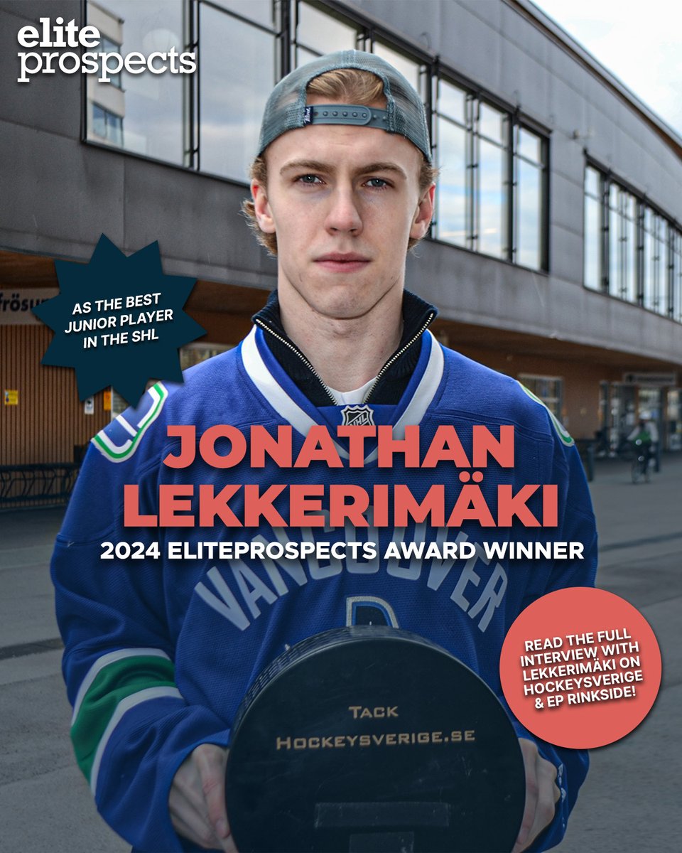 #Canucks prospect Jonathan Lekkerimäki is the winner of the 2024 EliteProspects Award, as the best junior player in the SHL for the 2023-24 season! Grattis, Jonathan 🎉