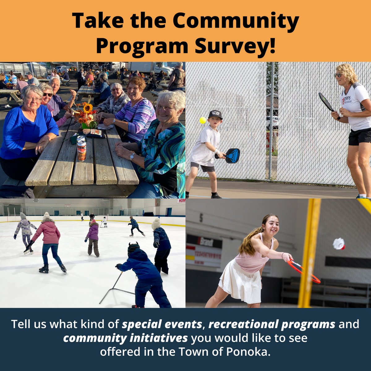 The Town of Ponoka invites you to share your thoughts and ideas on what kinds of on events, sports programs, and community initiatives you would like to see offered in the Town of Ponoka by completing the survey at LetsTalkPonoka.ca Learn more: tinyurl.com/59jdhxac