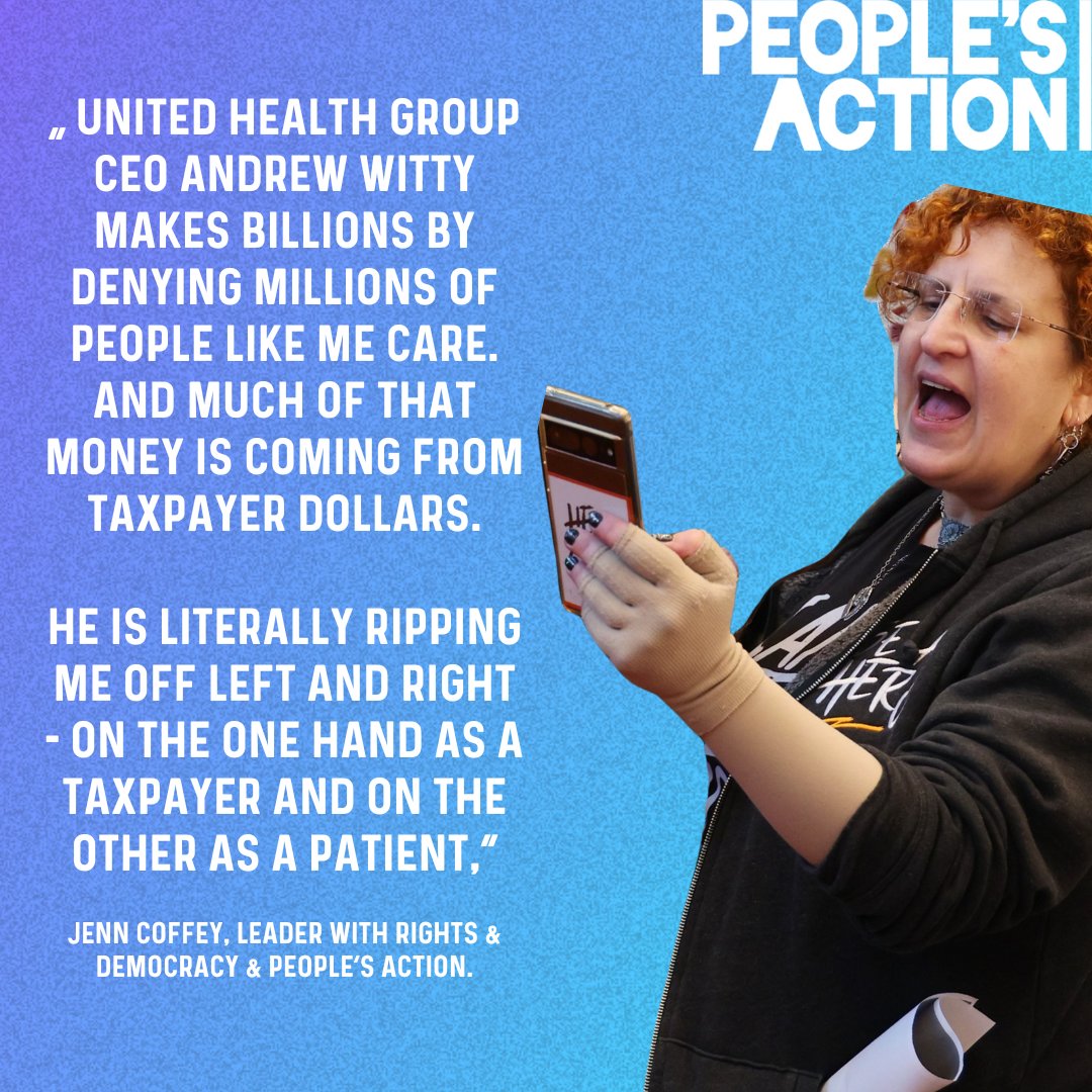 Just last year alone,@UnitedHealthGrp took $22.4 BILLION in profit. But community members like @jenncoffey have to fight for their lives, literally, to get coverage for the care they need. 'Enough is enough. Pay for our care.' #CareOverCost #UnitedDeniesCare