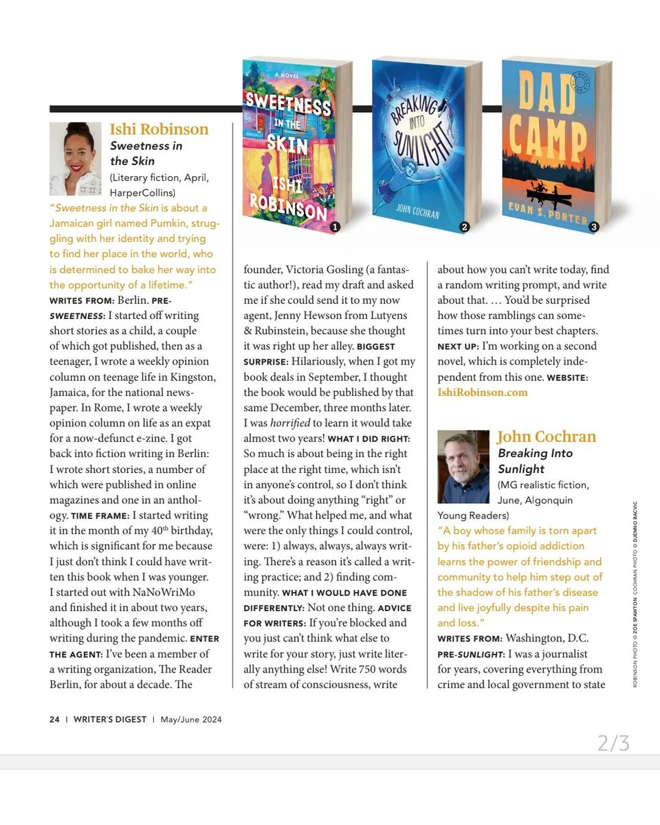 I share my publication journey, advice for writers and more in @writersdigest Breaking In feature - Debut authors: How they did it what they learned, and why you can do it, too. Read it here ishirobinson.com/interviews/ @MichaelJBooks @harperbooks @HarperCollinsCa