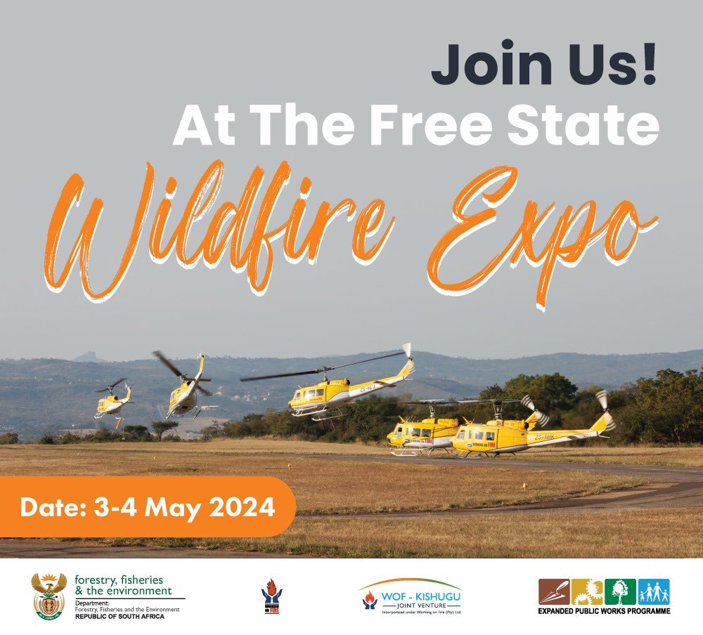 🔥 Join us at the Free State Wildfire Expo on May 3-4 for an exhilarating live demonstration by Kishugu Aviation! 🚁 Don't miss this chance to witness cutting-edge firefighting techniques in action. Mark your calendars and be part of this impactful event! #WildfireExpo #Kishugu