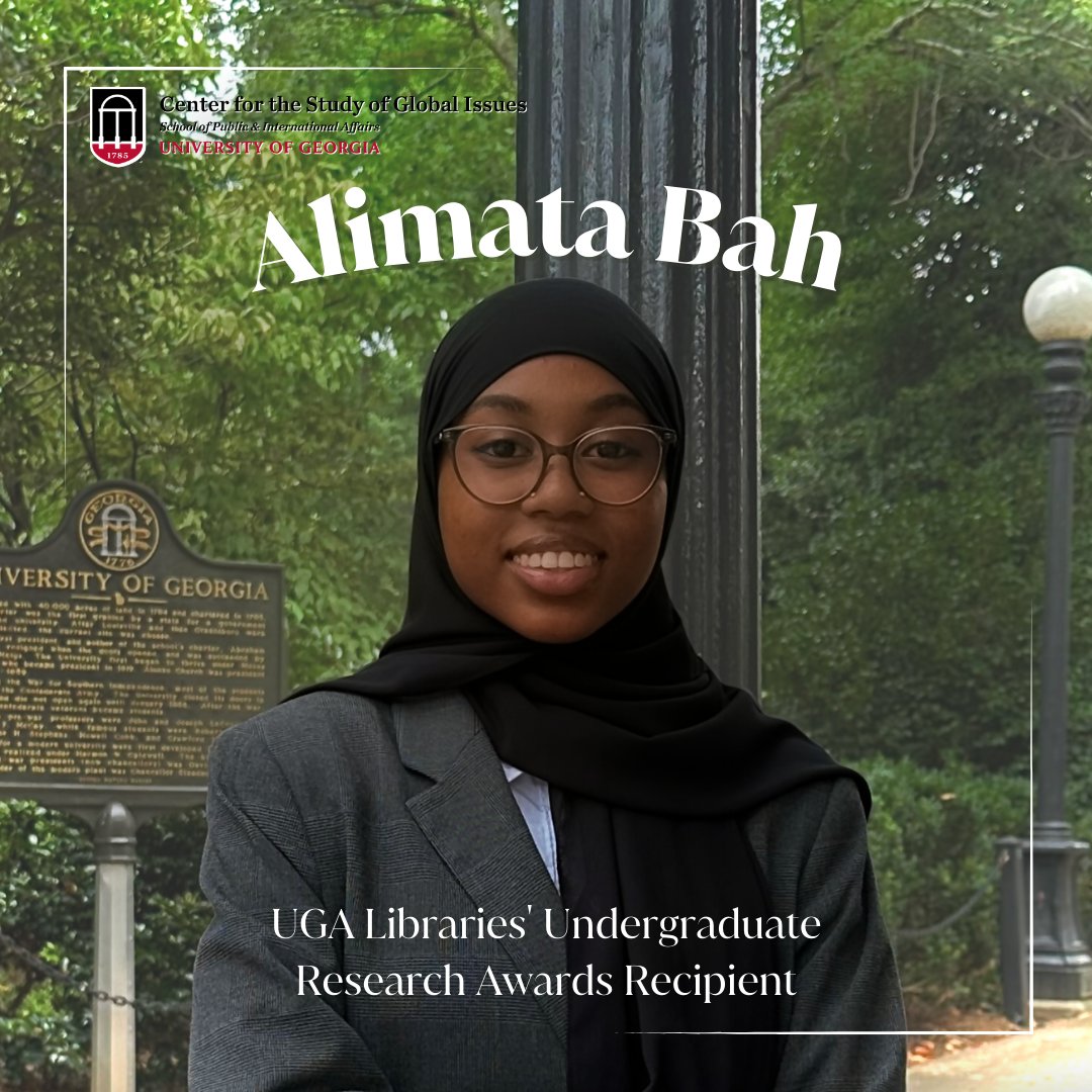 Congratulations to Alimata Bah on receiving a UGA Libraries' Undergraduate Research Award! Bah was recognized with the One Time Special Award for Extensive Use of Library expertise for her research conducted during the GLOBIS Research Lab. Learn more here: libs.uga.edu/news/uga-libra…