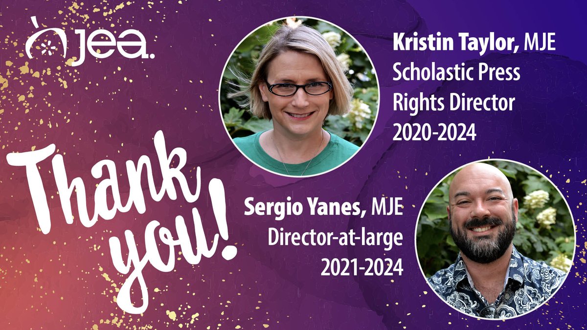 JEA thanks outgoing board of directors members Kristin Taylor, MJE, and Sergio Yanes, MJE, for their service to JEA and scholastic journalism. The 2024-2025 board of directors term begins today. Learn more about the new board: jea.org/wp/blog/2024/0…