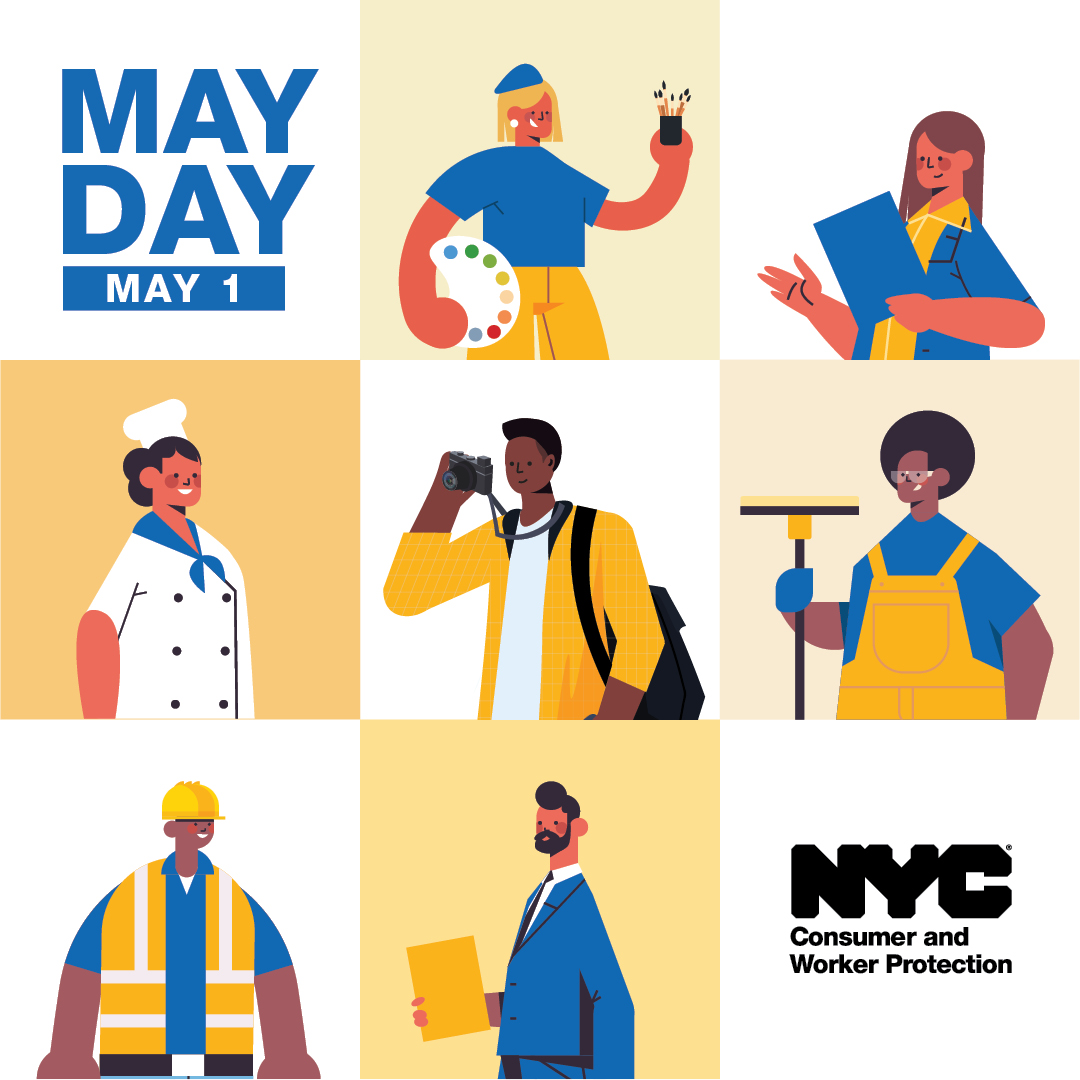 New York City is a working people’s city.

At DCWP, we are proud to #GetStuffDone to support workers and their families to help them thrive.

Know your rights at work at nyc.gov/workers

#MayDay #InternationalWorkersDay