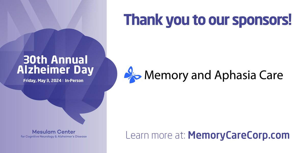 The 30th annual Alzheimer Day is Friday, May 3. Thank you to Memory and Aphasia Care for their support of this year’s event. Learn more: spr.ly/6013bYSgR.