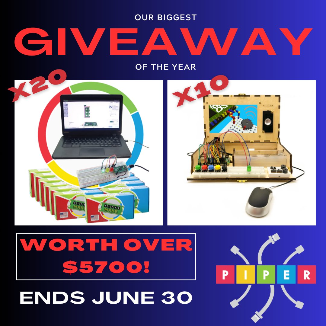 STEMfinity's Springtime Spectacular Giveaway: TWO incredible bundles valued at over $5700! 🚀 Piper Computer Kit Classroom Bundle 🛠️ Piper Make Classroom Starter Bundle Enter before June 30th stemfinity.com/pages/monthly-… #SpringGiveaway #STEMeducation #SpringtimeSpectacular