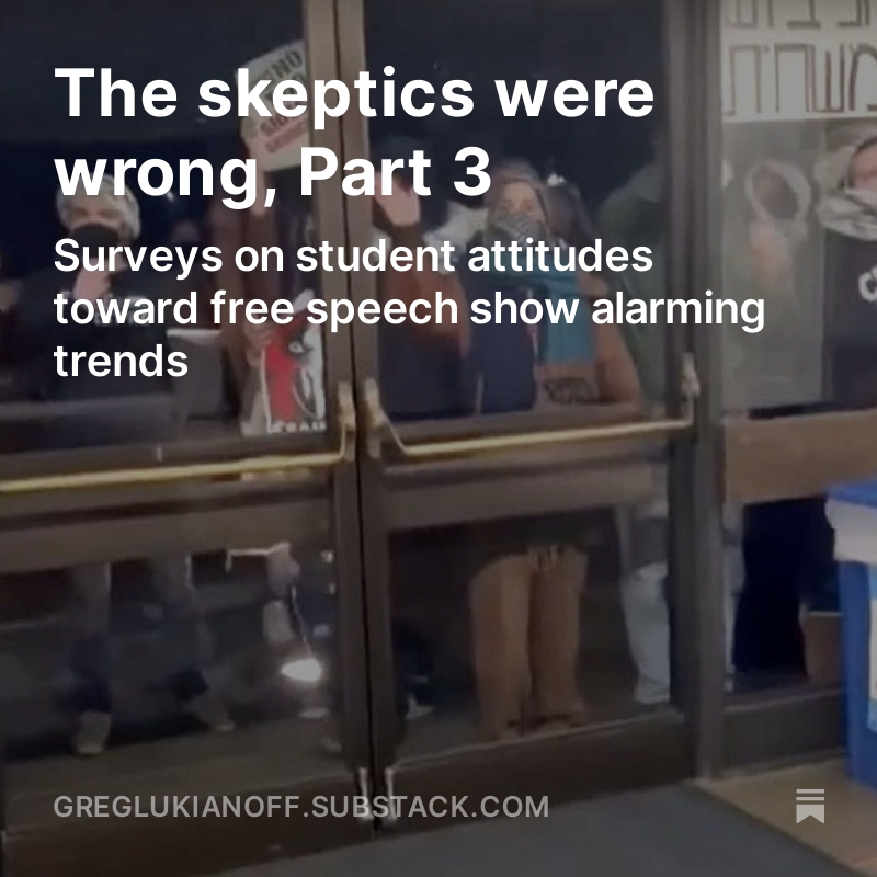 In this week's ERI, @thefireorg's Sean Stevens & I take a step back from current campus turmoil to reckon w/ some troubling trends re: student attitudes toward free speech.