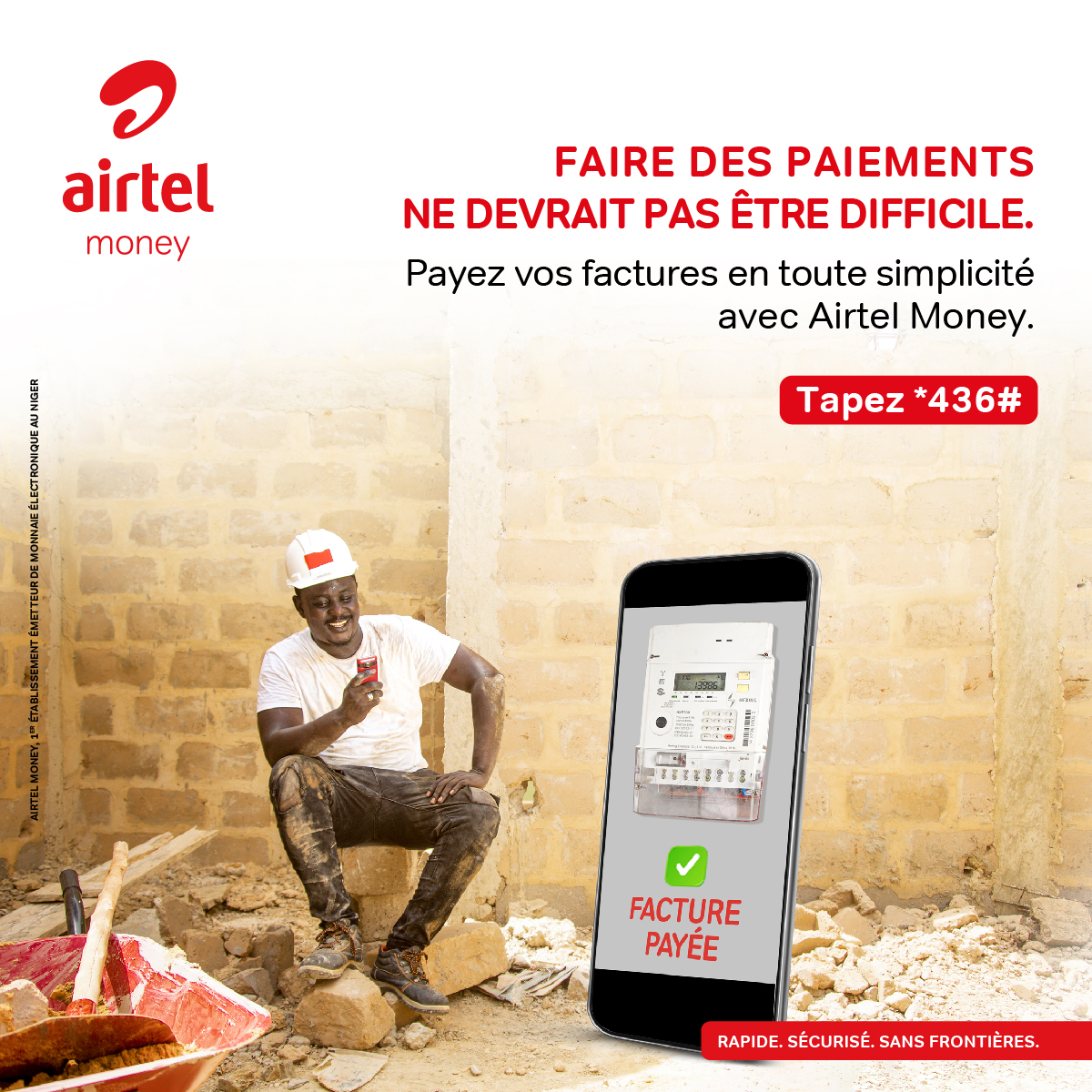 Avec Airtel Money, tu peux payer tes factures NIGELEC les week-ends, où que tu sois. 

✅Tape *436# et suis les instructions pour gagner du temps!!

Airtel Money, 1er Établissement émetteur de monnaie électronique au Niger.
#AirtelMoneyNe