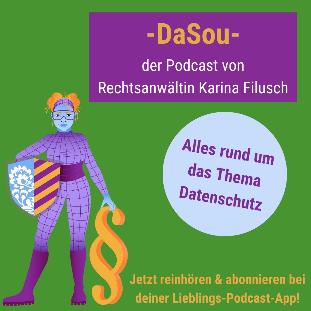 #DaSou - Der #Podcast von Karina Filusch mit wechselnden interessanten Gästen im Interview. Hier erfährst du mehr über Datenschutz! Jetzt reinhören und abonnieren! Den Podcast findest Du bei deiner Lieblings-Podcast-App. #Datenschutz #DSGVO