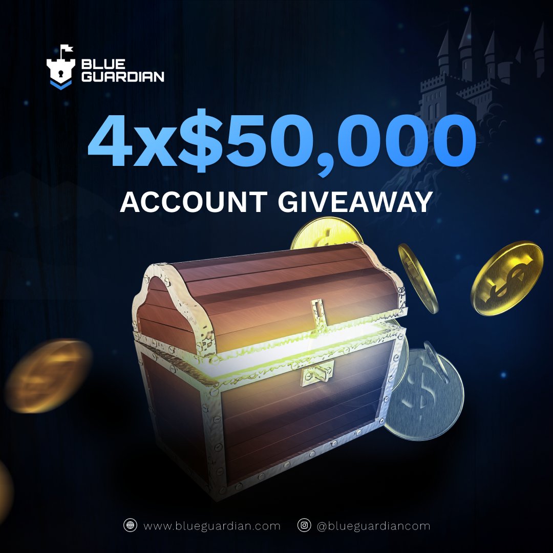 🛡️ GIVEAWAY ALERT 4 x $50,000 🛡️ 1) Follow @blueguardiancom & turn notifications ON 🔔 2) Like & retweet & tag 3 traders 3) Engage with quoted Tweet 72h 🛡️