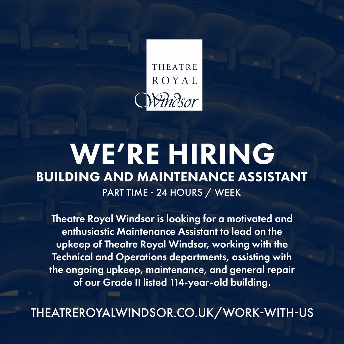 🪛 We're hiring for a Building & Maintenance Assistant to help look after our Grade II listed building. 🔗 Find out more about the role and how to apply on our website: theatreroyalwindsor.co.uk/work-with-us/