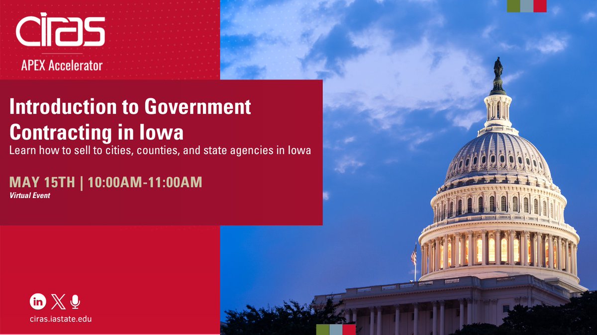 This 1-hour webinar will provide information on how to sell to cities, counties, and state agencies in Iowa. Local and state governments are great potential client sources if you take the right steps. Learn more: ow.ly/8pI250QM6bJ #CIRAS