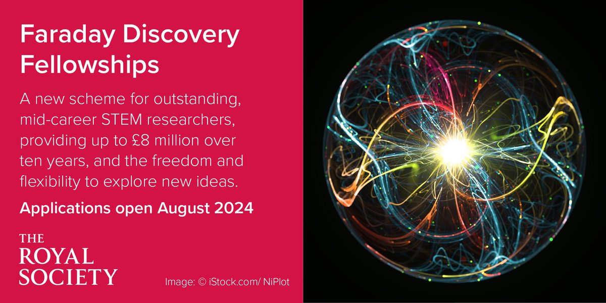 The full scheme notes are now available for our Faraday Discovery Fellowships. These Fellowships are long-term awards designed to support emerging research leaders in undertaking high-quality, original research. Find out more information here: #RSGrants royalsociety.org/grants/faraday…