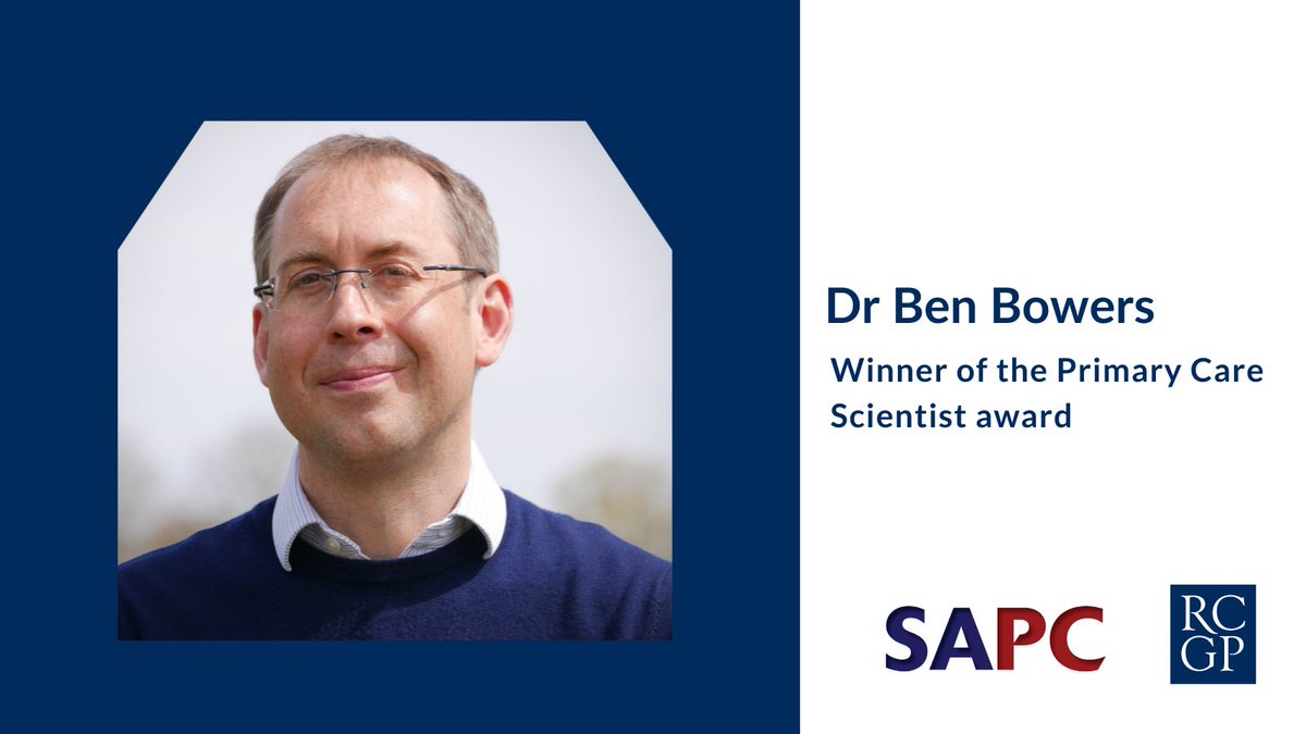 @sapcacuk @UniversityLeeds @AU_PrimaryCare Dr Ben Bowers won the Primary Care Scientist award. Ben is a Wellcome Postdoctoral Research Fellow and clinical academic community nurse. @Ben_Bowers__ @PELi_Cam @TheQNI @PCU_Cambridge Read more about Ben's research. ➡️rcgp.org.uk/blog/sapc-oecr… Congratulations Ben! 🎉